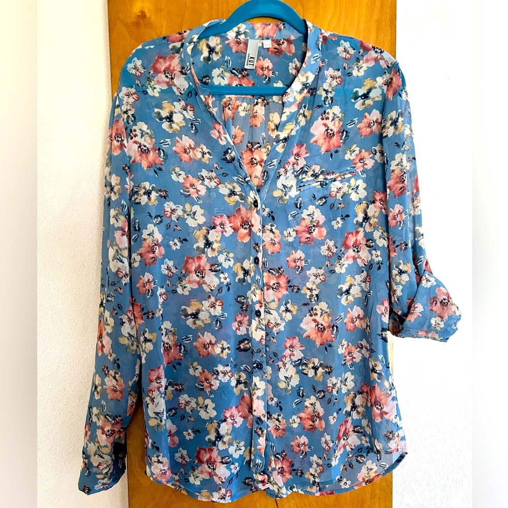Medium blue with floral top.
